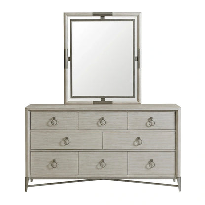Roundhill Furniture Mantalia - Set camera da letto in legno massello, letto a pannelli, cassettiera, specchio, 2 comodini, comò e panca, Champagne