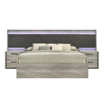 Mobili Roundhill Lenca Letto a scomparsa a parete con LED, comodini, cassettiera e specchio - Grigio invecchiato