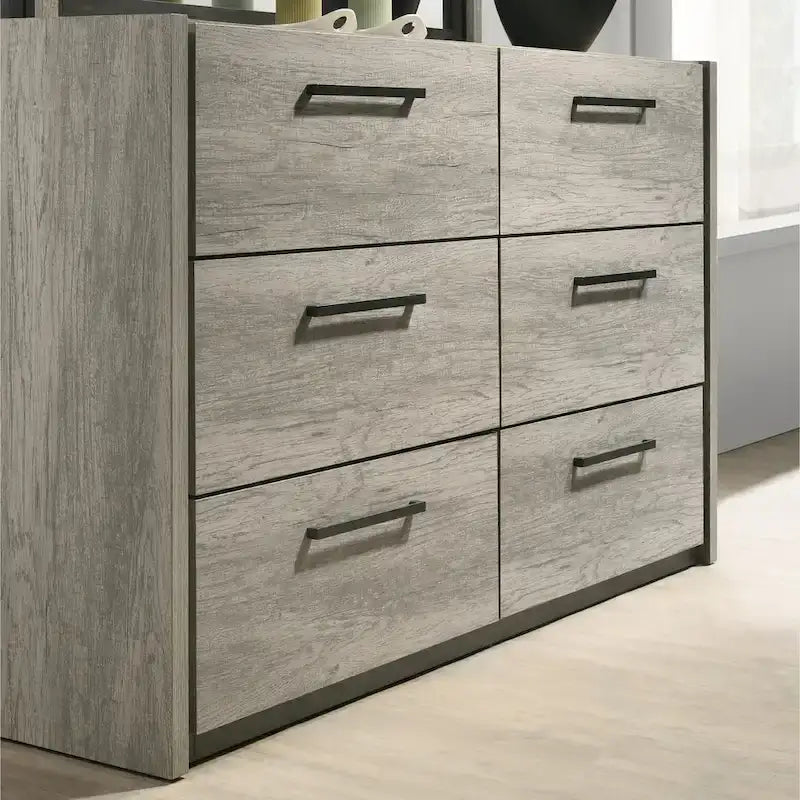 Mobili Roundhill Lenca Letto a scomparsa a parete con LED, comodini, cassettiera e specchio - Grigio invecchiato