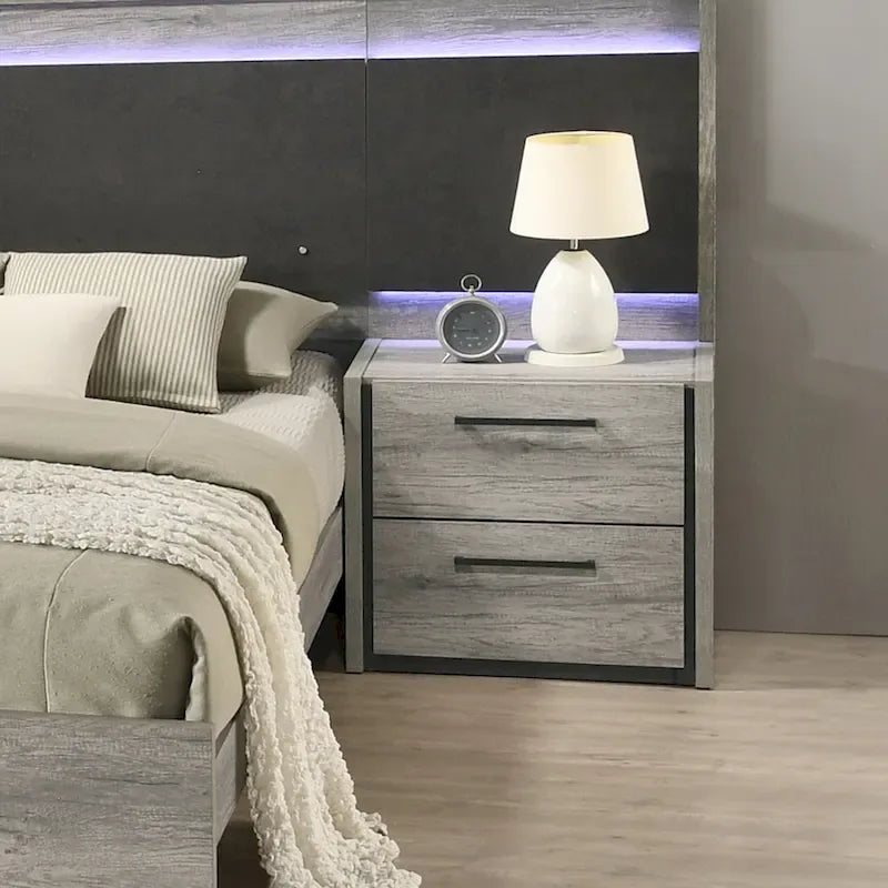 Mobili Roundhill Lenca Letto a scomparsa a parete con LED, comodini, cassettiera e specchio - Grigio invecchiato