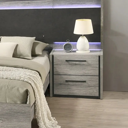 Mobili Roundhill Lenca Letto a scomparsa a parete con LED, comodini, cassettiera e specchio - Grigio invecchiato