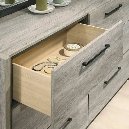 Mobili Roundhill Lenca Letto a scomparsa a parete con LED, comodini, cassettiera e specchio - Grigio invecchiato