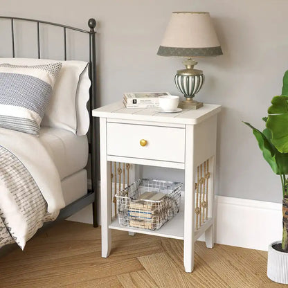 COSIEST Distressed White End Table with Drawer - 14 D x 18 W x 26.4 H