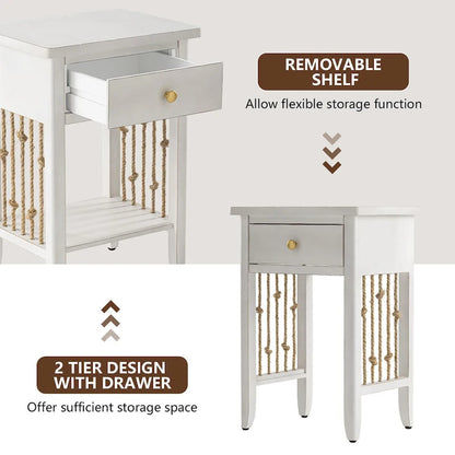 COSIEST Distressed White End Table with Drawer - 14 D x 18 W x 26.4 H