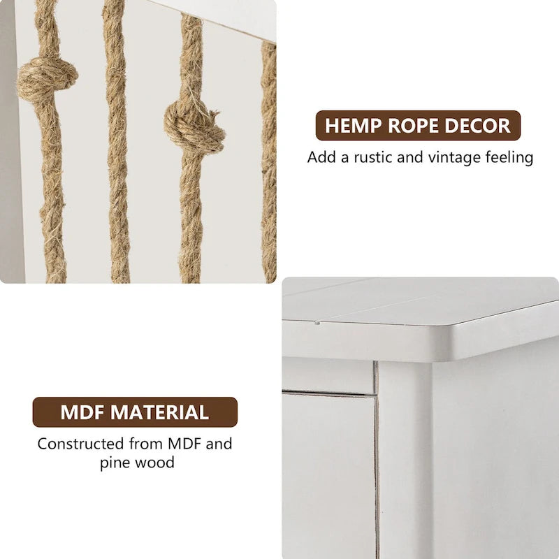 COSIEST Distressed White End Table with Drawer - 14 D x 18 W x 26.4 H