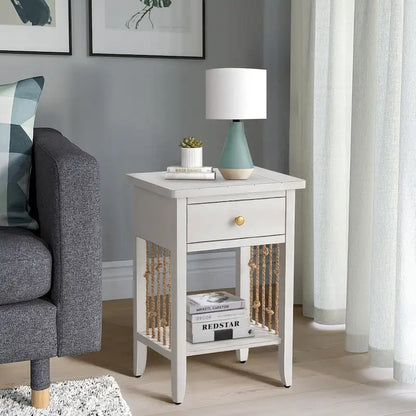 COSIEST Distressed White End Table with Drawer - 14 D x 18 W x 26.4 H
