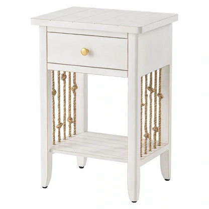 COSIEST Distressed White End Table with Drawer - 14 D x 18 W x 26.4 H