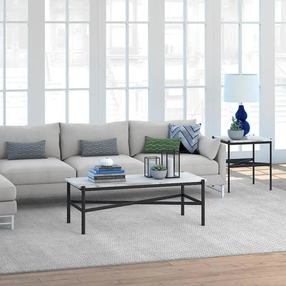 Silver Orchid Nestor Blackened Bronze Marble Coffee Table