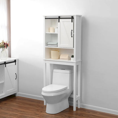 Mobiletto da bagno salvaspazio da sopra il WC in legno MDF bianco stile rustico