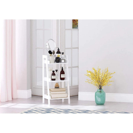 UTEX 3-Tier Ladder Shelf, Bathroom Shelf Freestanding, 3-Shelf Spacesaver Open Wood Shelving Unit, Ladder Shelf (White)