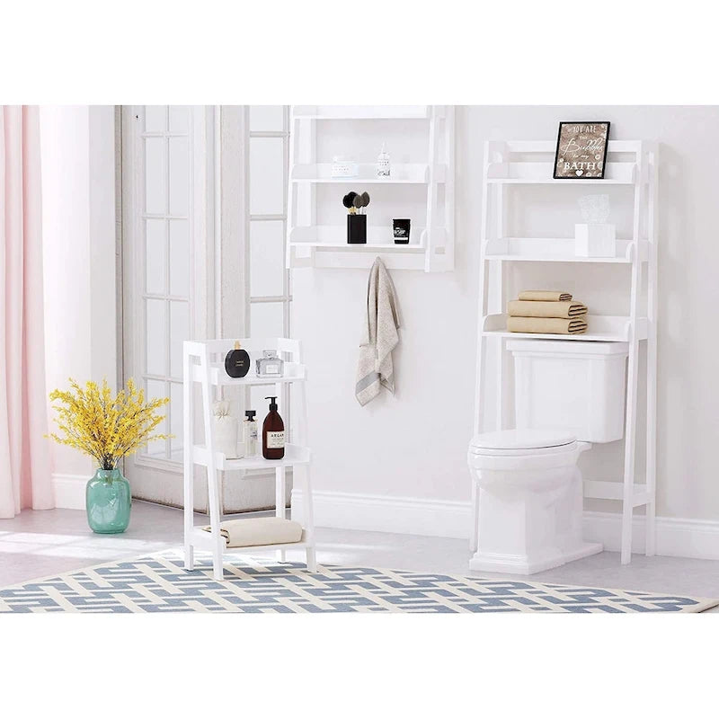 UTEX 3-Tier Ladder Shelf, Bathroom Shelf Freestanding, 3-Shelf Spacesaver Open Wood Shelving Unit, Ladder Shelf (White)