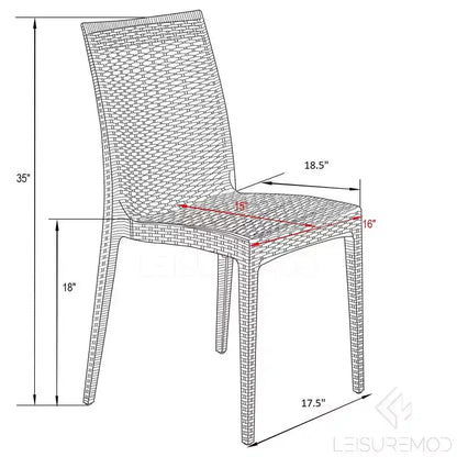 LeisureMod Mace Mid-Century 7-Piece Rectangular Outdoor Dining Set with 4 Side Chairs and 2 Armchairs