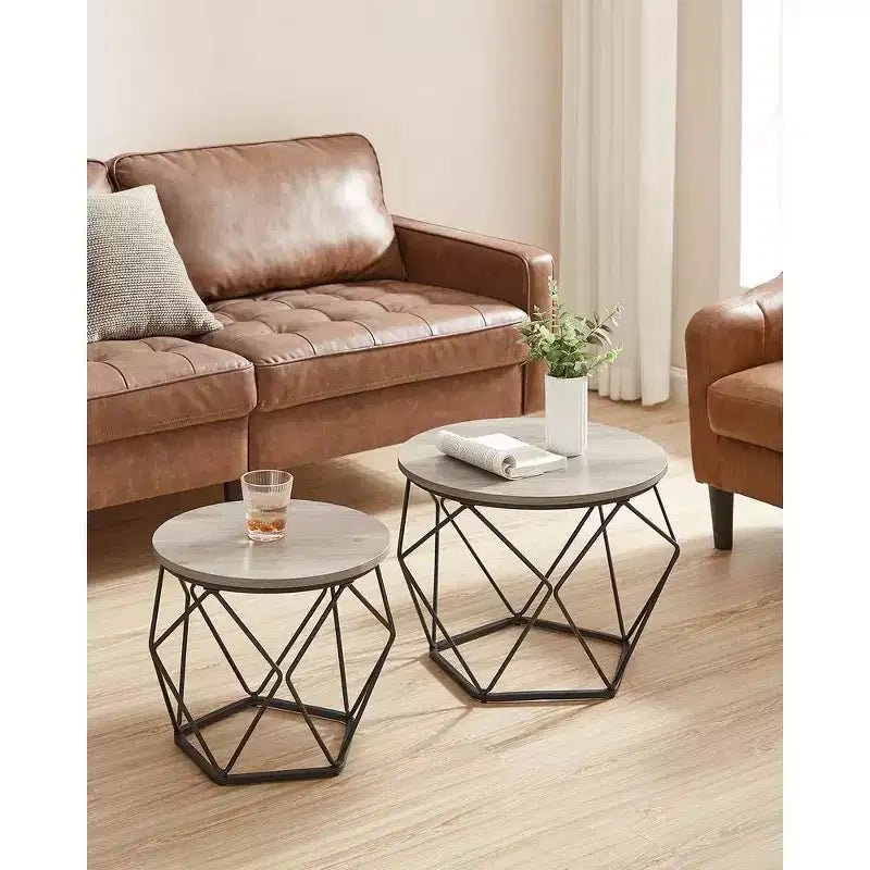 Small Round Coffee Table Set of 2 End Table for Living Room Bedroom Office