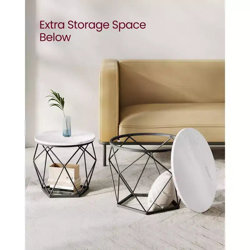 Small Round Coffee Table Set of 2 End Table for Living Room Bedroom Office