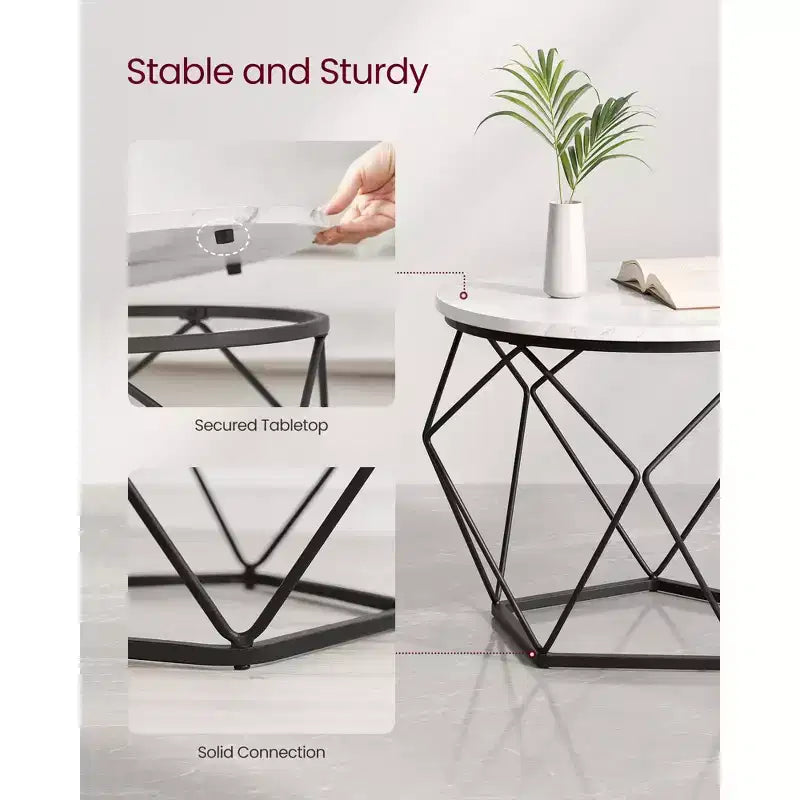 Small Round Coffee Table Set of 2 End Table for Living Room Bedroom Office