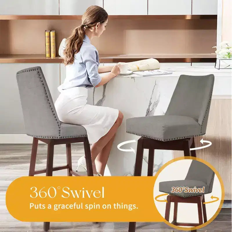 Hyleory 29.5'' Solid Wood Swivel Bar Stool(Set of 2)