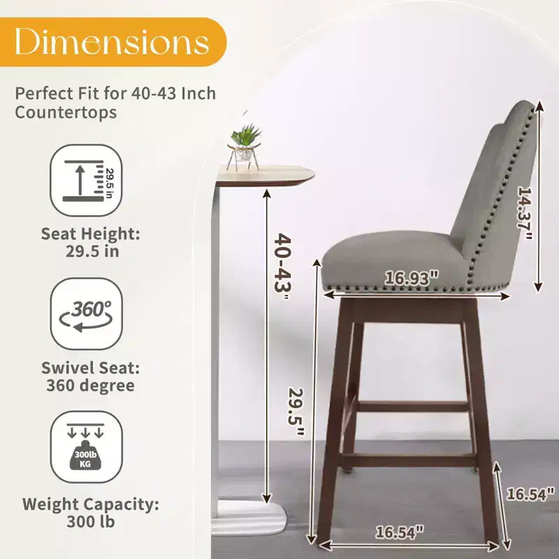 Hyleory 29.5'' Solid Wood Swivel Bar Stool(Set of 2)