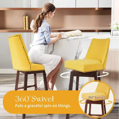Hyleory 29.5'' Solid Wood Swivel Bar Stool(Set of 2)