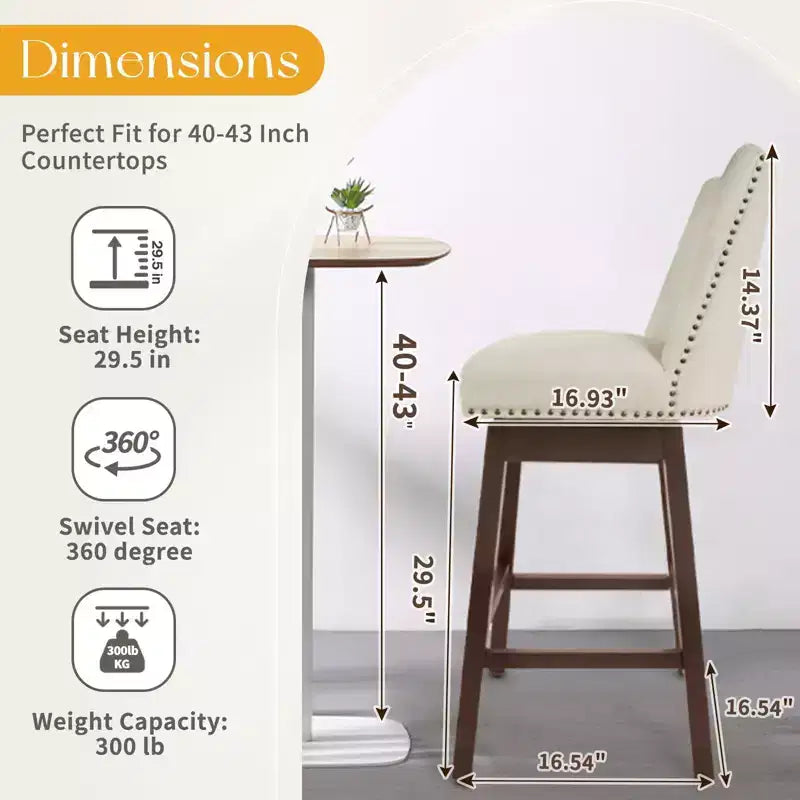 Hyleory 29.5'' Solid Wood Swivel Bar Stool(Set of 2)