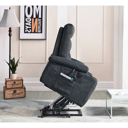 Liyasi Electric Power Lift Recliner Chair with Massage and Heat for Elderly, 3 Positions, 2 Side Pockets, Cup Holders, USB Char