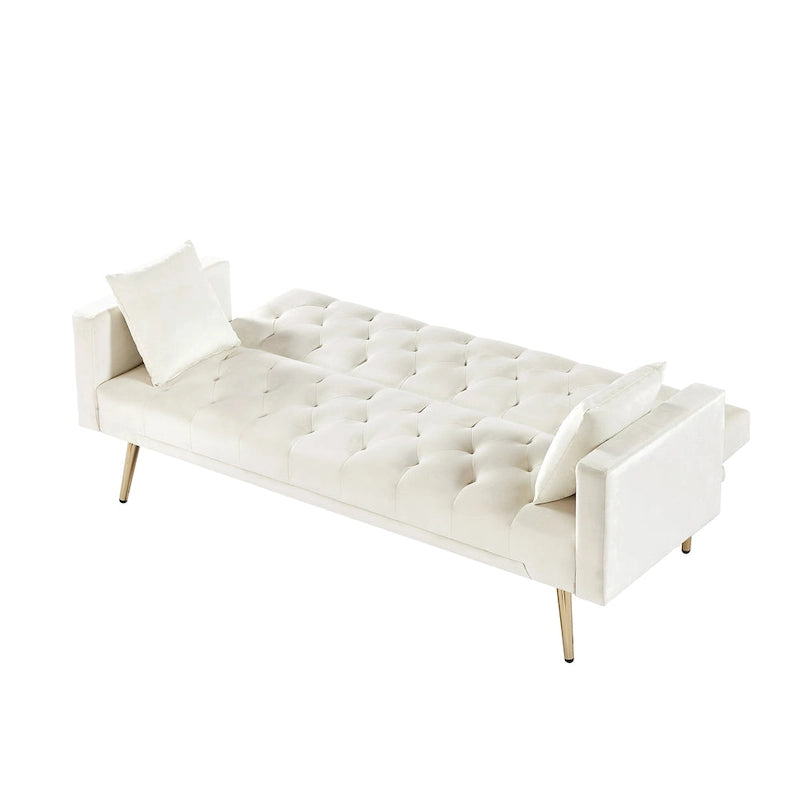 Tufted Upholstered Convertible Folding Sofa Bed Cream White