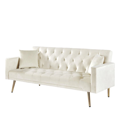 Tufted Upholstered Convertible Folding Sofa Bed Cream White