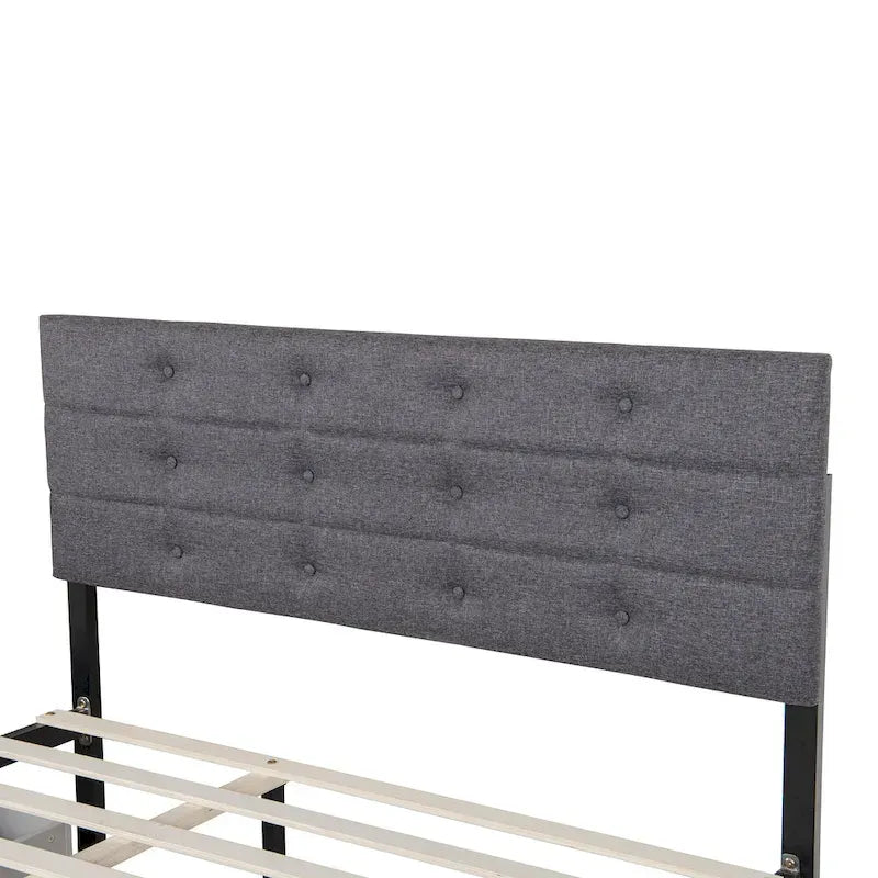 Letto a rotelle imbottito in tessuto di lino Queen Size con cassetti Grigio