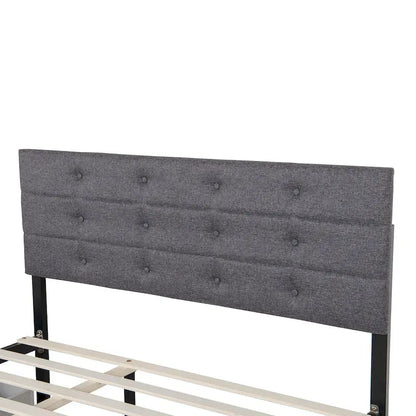 Letto a rotelle imbottito in tessuto di lino Queen Size con cassetti Grigio