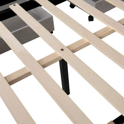 Letto a rotelle imbottito in tessuto di lino Queen Size con cassetti Grigio