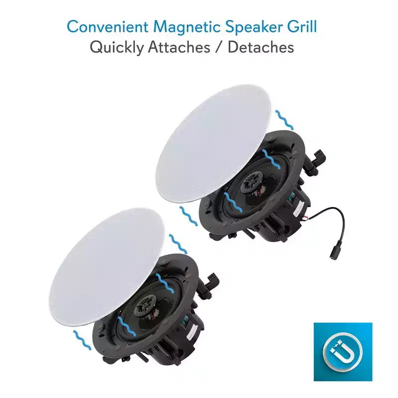 Sistema di Altoparlanti Bluetooth da Incasso a Parete/Soffitto Pyle da 6.5'' con Griglia Magnetica
