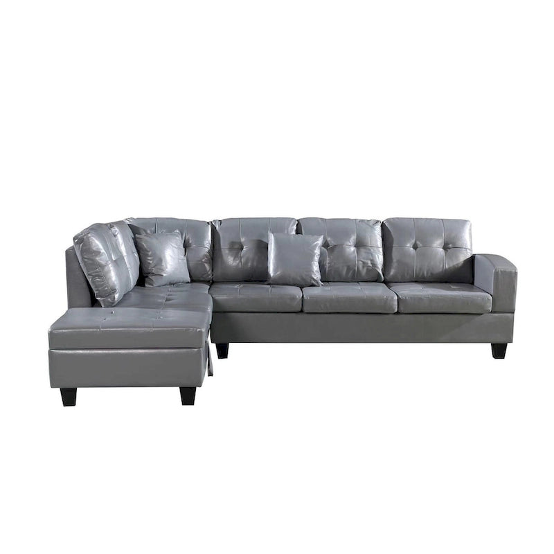 Faux Leather Left Chaise Living Room Sofa Set with Storage Ottoman