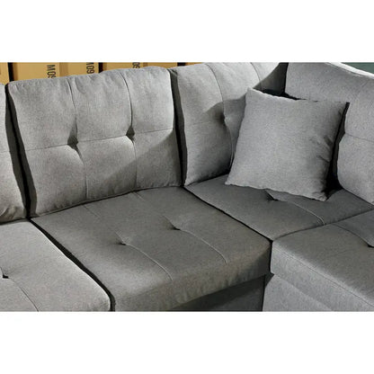 Faux Leather Left Chaise Living Room Sofa Set with Storage Ottoman