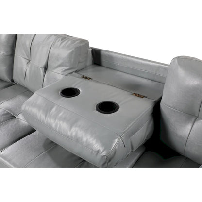 Faux Leather Left Chaise Living Room Sofa Set with Storage Ottoman