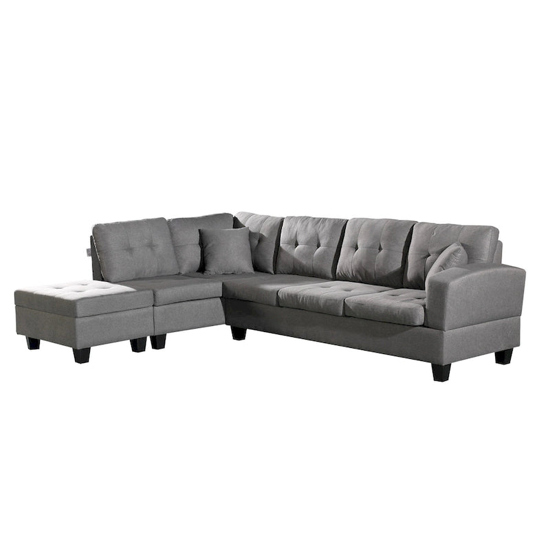 Faux Leather Left Chaise Living Room Sofa Set with Storage Ottoman