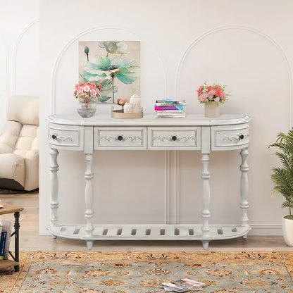 52 Modern and Contemporary Curved Console Table Sofa Table Entryway Table for Hallway Living Room with 4 Drawers and 1 Shelf