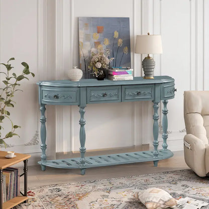 52 Modern and Contemporary Curved Console Table Sofa Table Entryway Table for Hallway Living Room with 4 Drawers and 1 Shelf