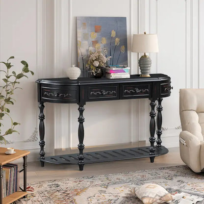 52 Modern and Contemporary Curved Console Table Sofa Table Entryway Table for Hallway Living Room with 4 Drawers and 1 Shelf