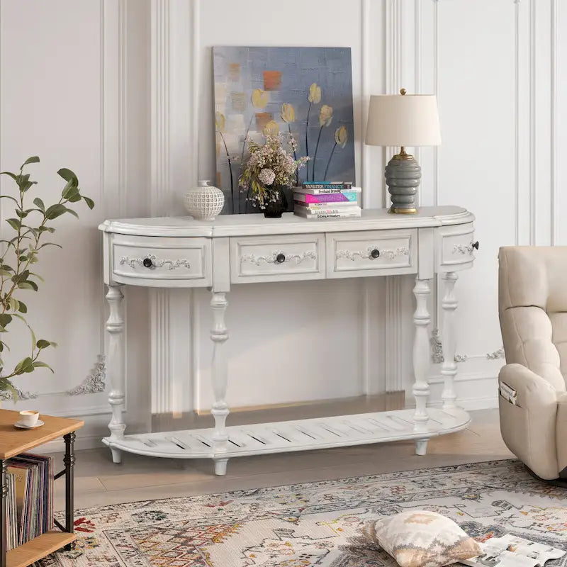 52 Modern and Contemporary Curved Console Table Sofa Table Entryway Table for Hallway Living Room with 4 Drawers and 1 Shelf