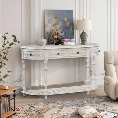 52 Modern and Contemporary Curved Console Table Sofa Table Entryway Table for Hallway Living Room with 4 Drawers and 1 Shelf