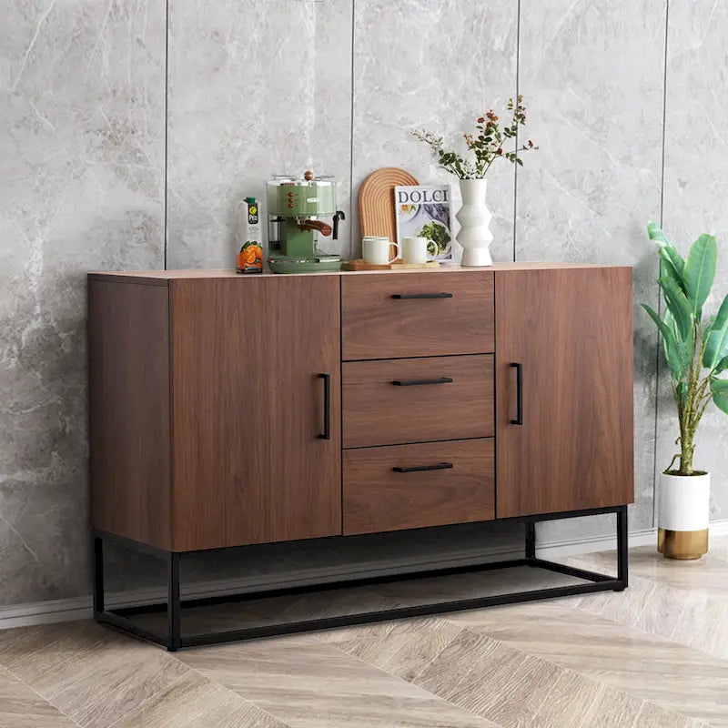 Credenza in Finto Legno con Mobiletto a 3 Cassetti