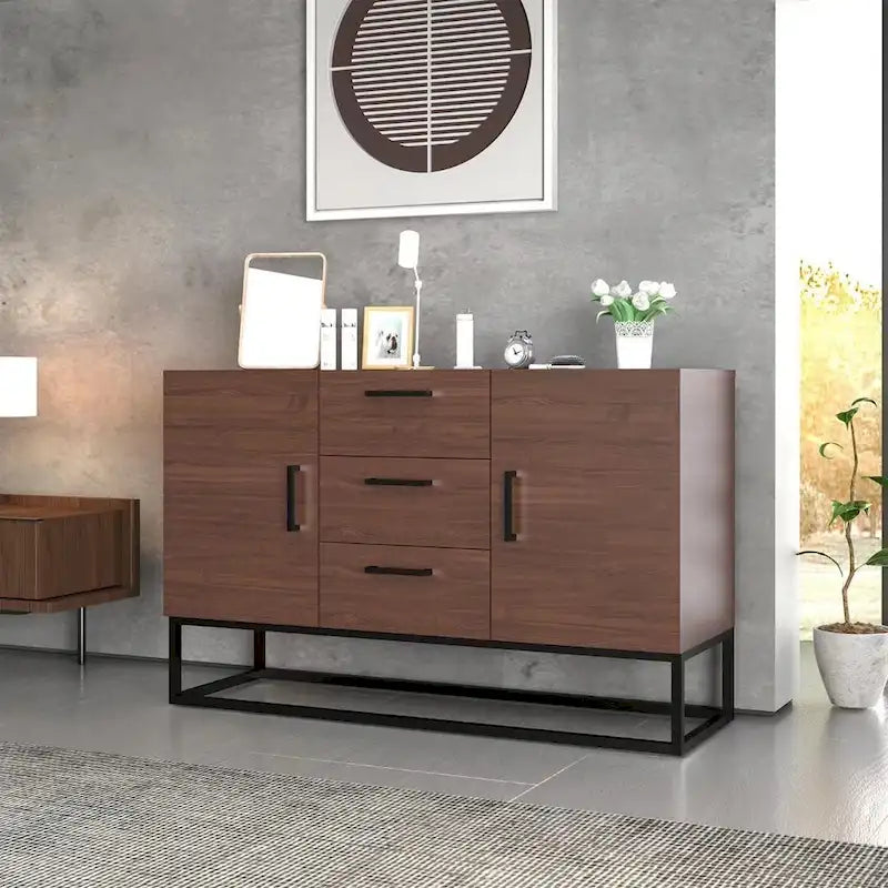 Credenza in Finto Legno con Mobiletto a 3 Cassetti