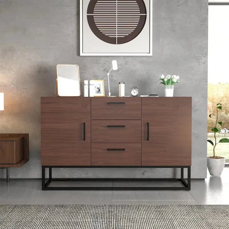 Credenza in Finto Legno con Mobiletto a 3 Cassetti