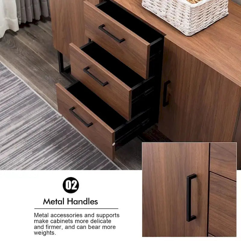 Credenza in Finto Legno con Mobiletto a 3 Cassetti