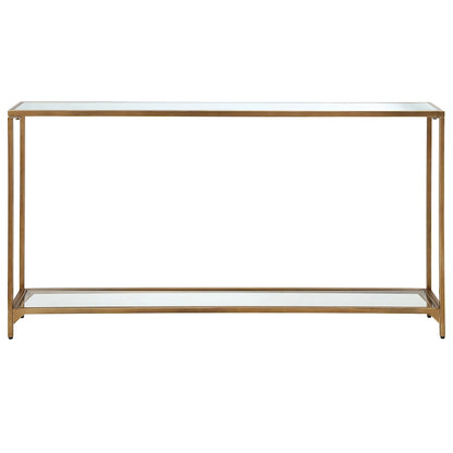 Copper Grove Metal and Tempered Glass Narrow Console Table