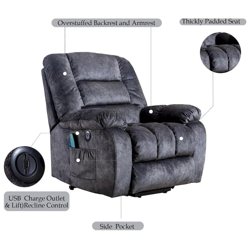 Power Lift Assit and Massage Recliner Chair for Elderly