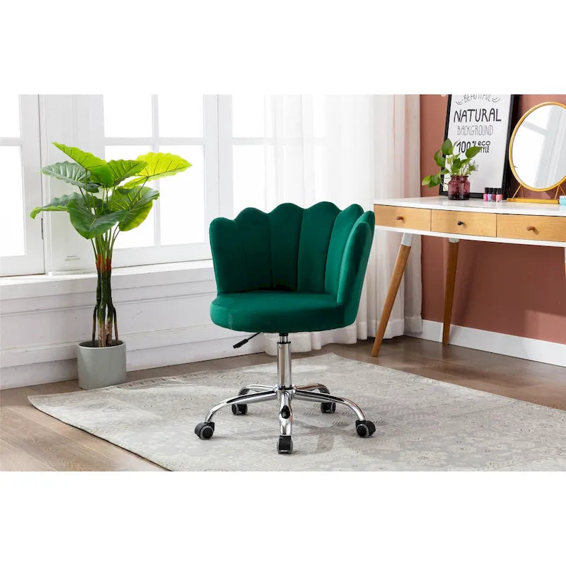 Velvet Upholstered Adjustable Height Swivel Home Office Chair