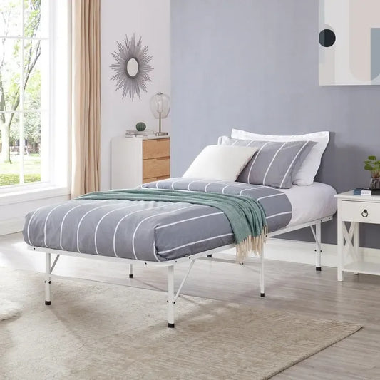 14  Foldable Metal Platform Bed Frame Mattress Foundation with Box Spring Replacement