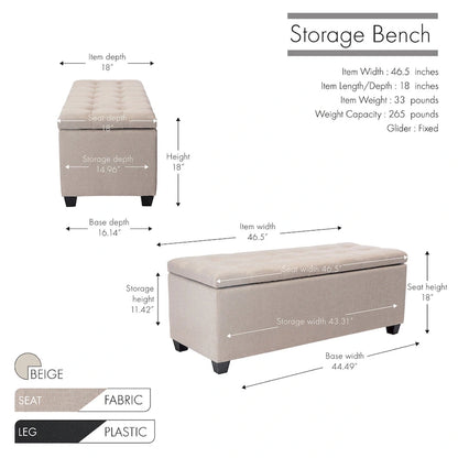 Porthos Home Ved Storage Bench, Flip Top, Fabric Upholstery