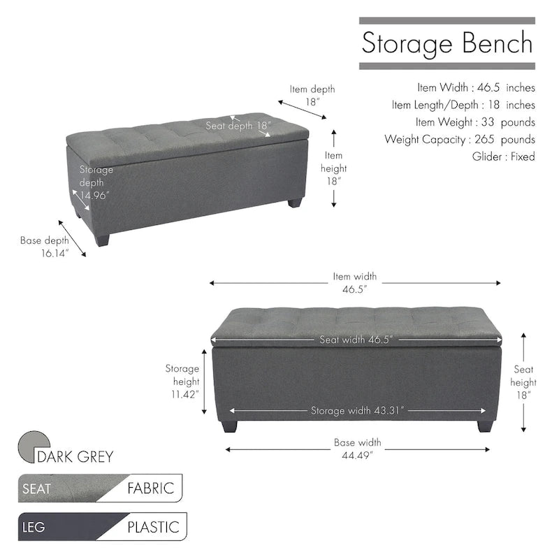 Porthos Home Ved Storage Bench, Flip Top, Fabric Upholstery