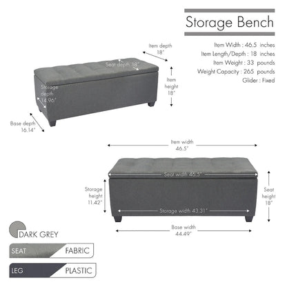 Porthos Home Ved Storage Bench, Flip Top, Fabric Upholstery